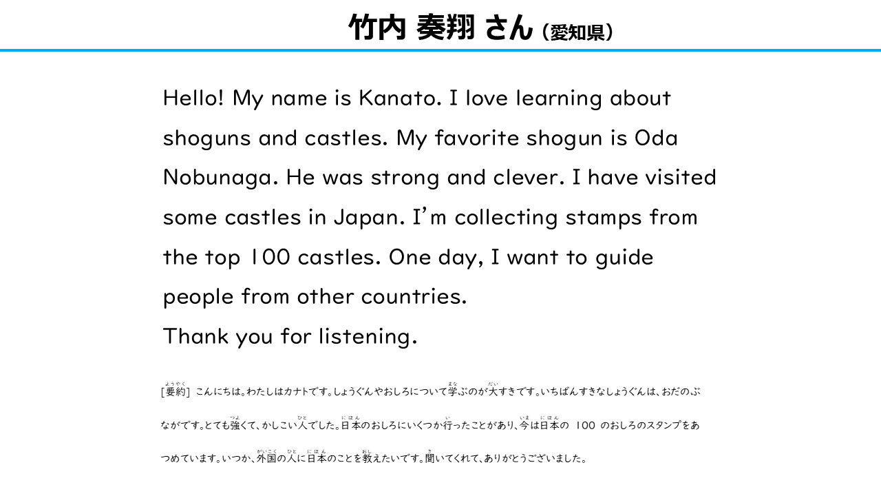 英語スピーチ部門　大賞　1-2年生