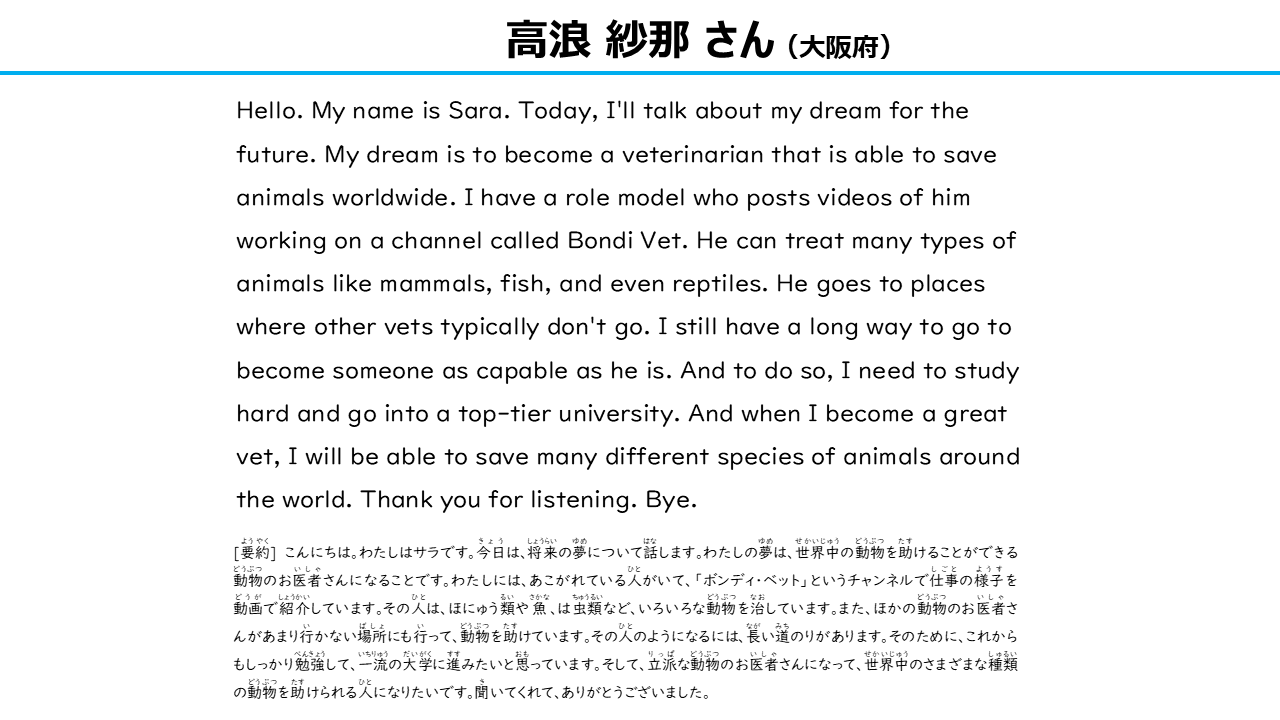 英語スピーチ部門　審査員特別賞　5-6年生